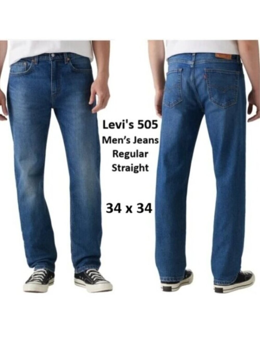 Levis 505 Mens Jeans W34 L34 Blue Regular Straight Fit NWT Classic